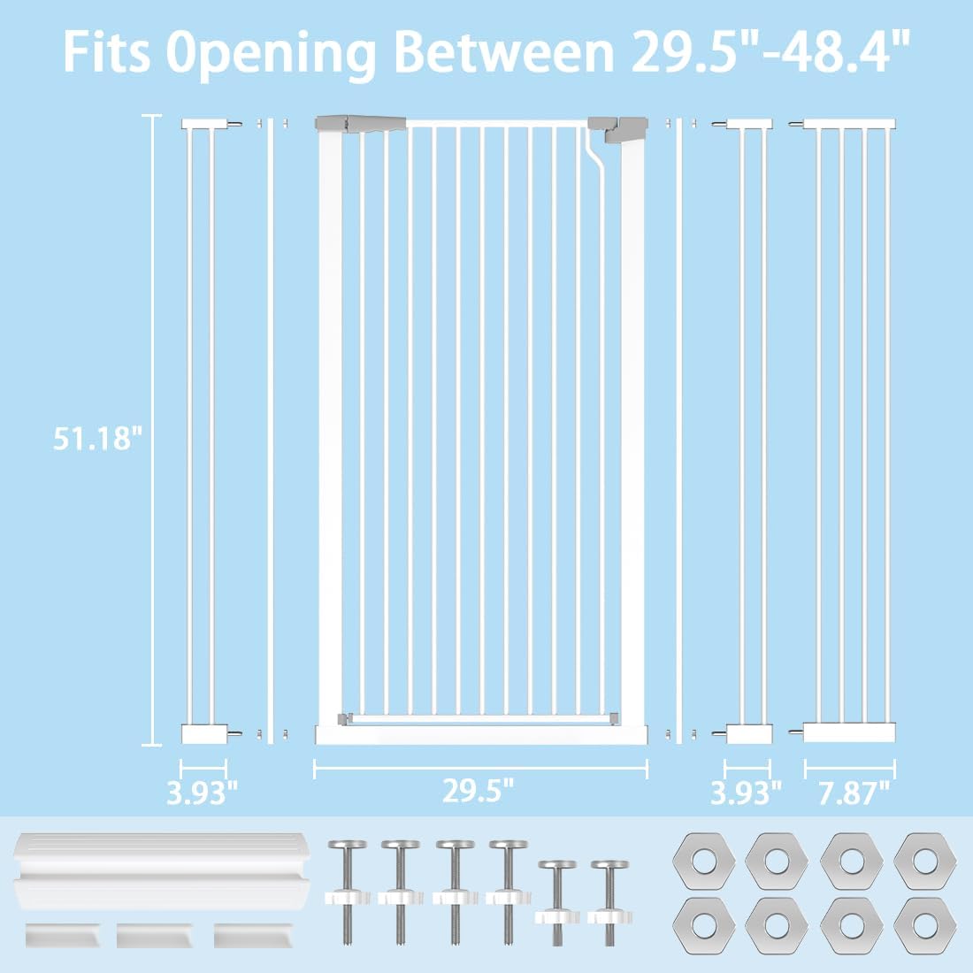 51.18" Extra Tall Cat Gate for Doorway,29.5"- 48.4" Wide Auto Close Tall Pet Gate No Drilling Pressure Mounted for Hallway Kitchen,Black