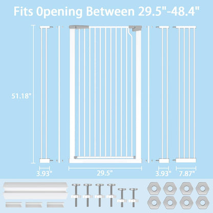 51.18" Extra Tall Cat Gate for Doorway,29.5"- 48.4" Wide Auto Close Tall Pet Gate No Drilling Pressure Mounted for Hallway Kitchen,Black