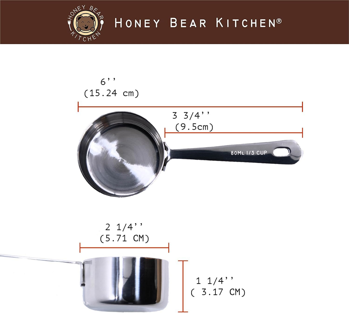 Honey Bear Kitchen 1/4 Cup 60 ml Leave-in Canister Scoops, Polished Stainless Steel (Set of 2)