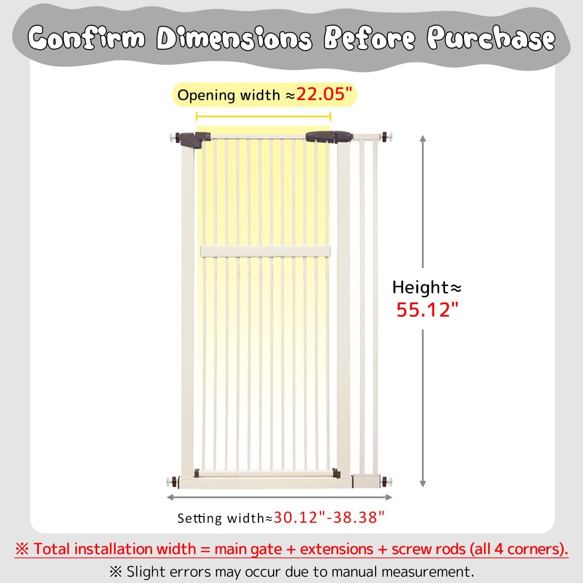 Lumizone Extra Tall Cat Gate 61.02" High Pressure Mounted Extra Wide 30.12"-34.05" (17Sizes) 1.37" Gap No Drilling Auto-Close Tall Pet Gate for Dogs (Black, 30.12"-34.05" W)