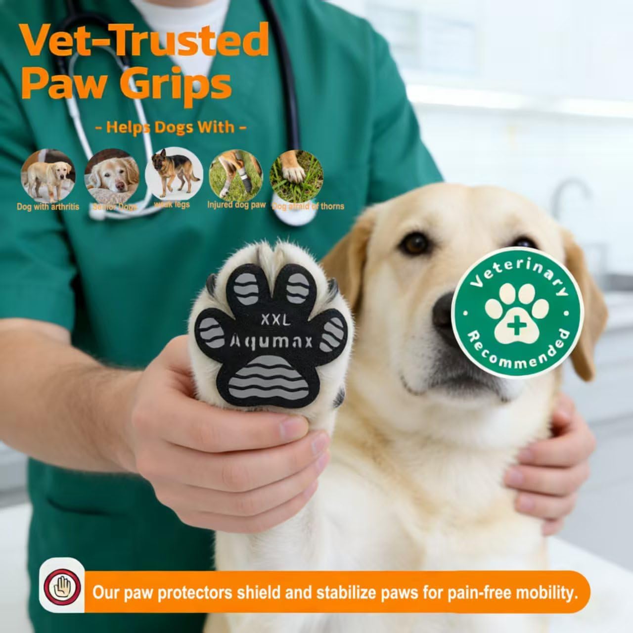 Dog Paw Protector Non-Slip Gripper Traction Pads,Walk Assistant for Senior Dogs,Foot Stickers for Hardwood Floors,Dog Shoes Booties Socks Replacement,6 Sets (24 pcs) XXL Black