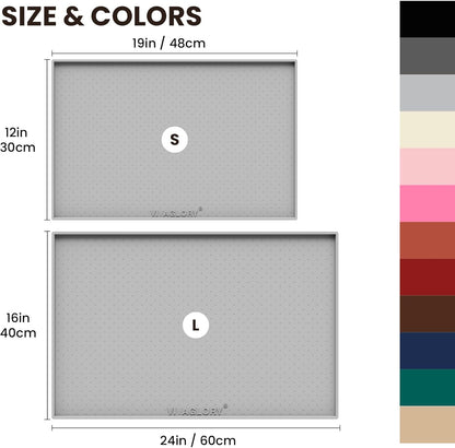 VIVAGLORY Dog Bowl Mat Grippymat Pet Food Mat, Waterproof Washable Nonslip Silicone for Pet & Cat, Food and Water Placemat with Lip & Raised Edges for Indoor Floor, S, Grey