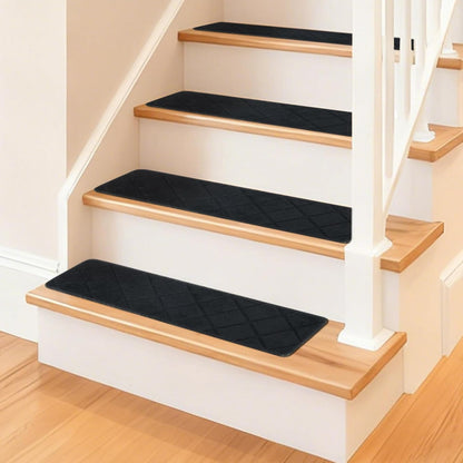 Art3d Stair Treads for Wooden Steps 15Pcs, 8" X 30" X 0.3" Non Slip Stair Runner Rugs with Reusable Adhesive for Elders Kids and Dogs, Washable Peel and Stick Stair Treads Carpet, Gray