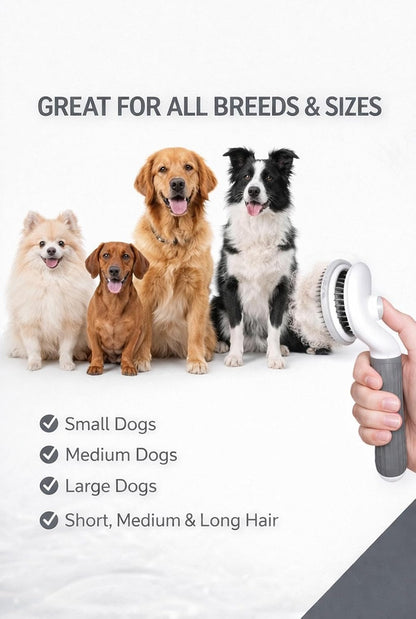 Self Cleaning Slicker Brush for Dogs & Cats – Deshedding Grooming Tool with One Click Hair Removal – Gentle for Sensitive Skin