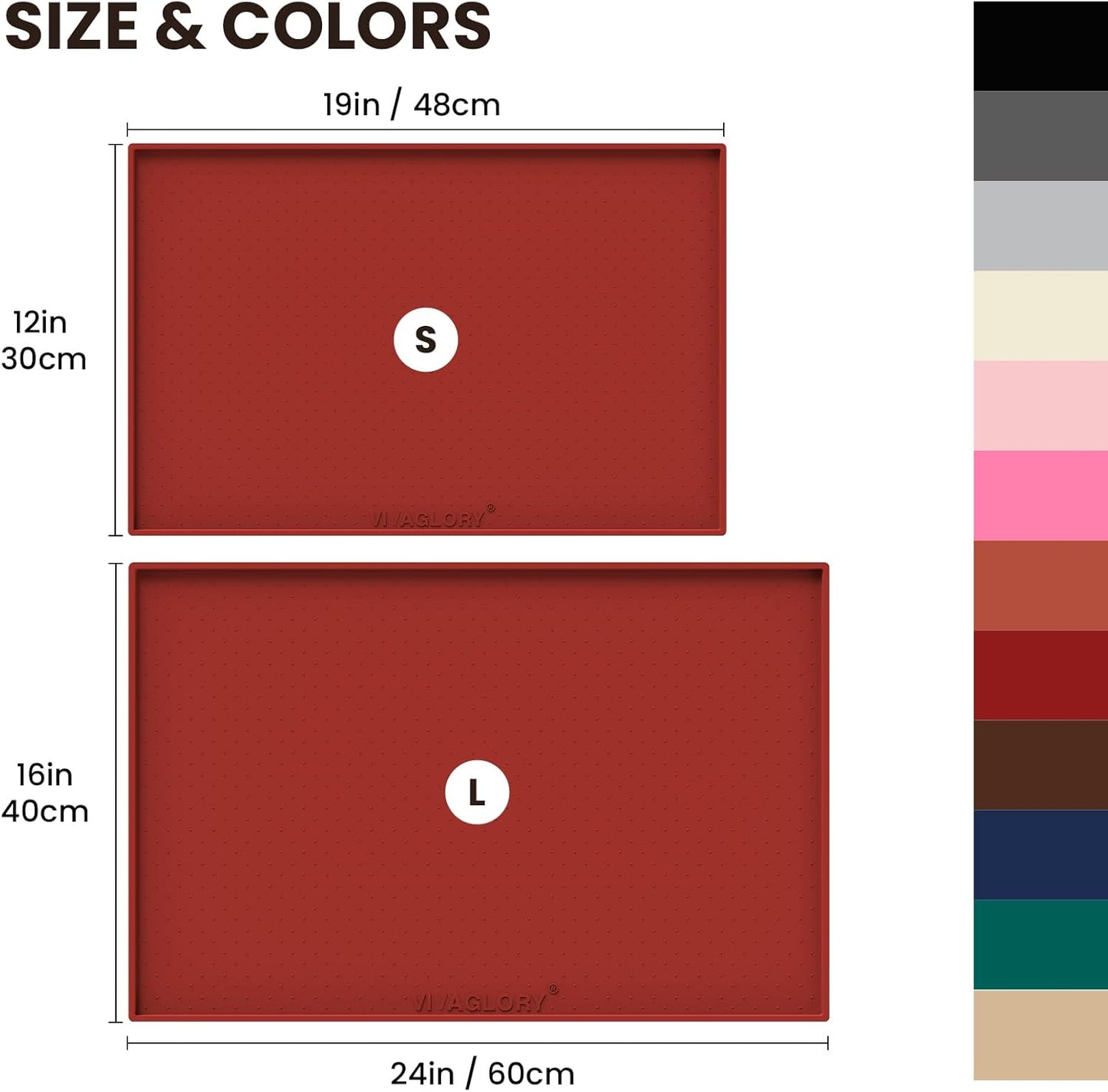 VIVAGLORY Dog Bowl Mat Grippymat Pet Food Mat, Waterproof Washable Nonslip Silicone for Pet & Cat, Food and Water Placemat with Lip & Raised Edges for Indoor Floor, S, Grey