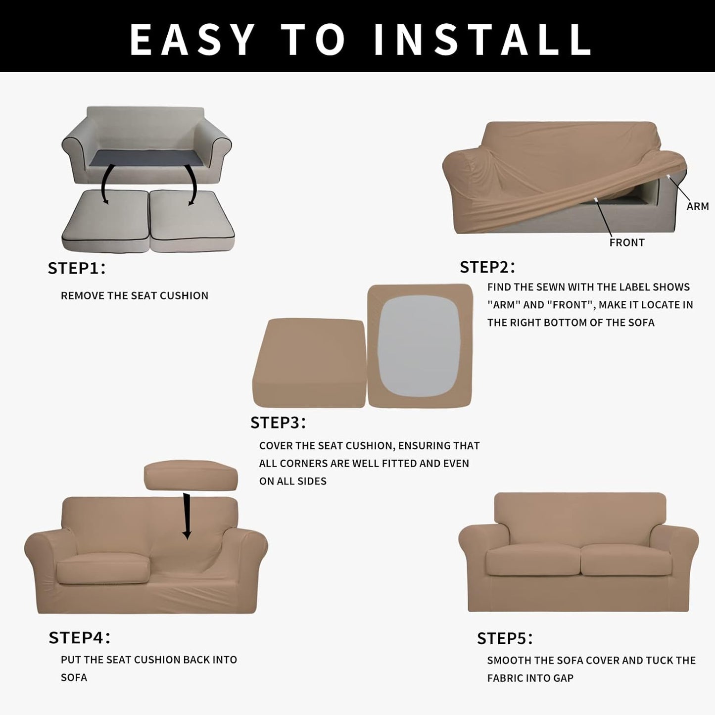 Easy-Going 100% Dual Waterproof 4 Pieces Stretch Soft Couch Cover for Dogs, Sofa Slipcover for 3 Separate Cushion Couch Leakproof Furniture Protector for Kids, Pets Dark Gray