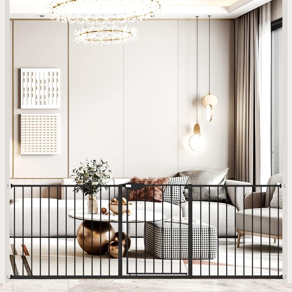 DEARBB Triple Lock Baby Gate for Stairs Doorways and House 31" to 86" Extra Wide Pressure Mounted Easy Walk Through Auto Close Safety Pet Gate White 49.21-67.32"