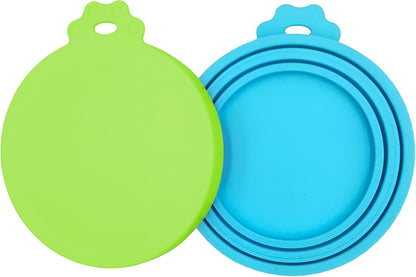 2 Pack Pet Food Can Covers, Silicone Universal Can Lids for Dog & Cat Food, BPA Free, One Fit Most Standard Size Food Cans Green/Blue