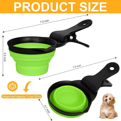 Collapsible Dog Food Scoop Foldable Pet Food Bag Clip 3 in 1 Multi-function Silicone Cat Food Measuring Cup Scoop Dog Food Scooper Pet Food Storage Clip (Green, 1 Cup Capacity(1 Pack))
