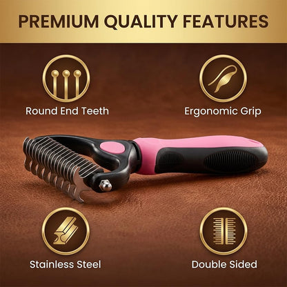 Sakerplus Double-Sided Pet Grooming Rake,Dematting Undercoat Rake for Dogs and Cats, 2-in-1 Dematting Comb, Pet Grooming Rake for Long Hair Pets (Blue, large+small)