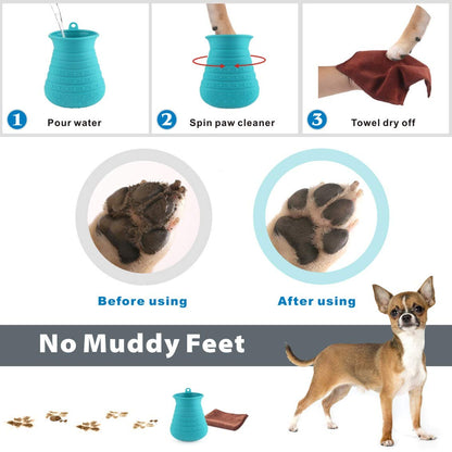 Idepet Dog Paw Cleaner Cup with Towel Pet Foot Washer Protable Dogs Cleaning Brush for Puppy Cats Massage Grooming Dirty Claws (Purple)