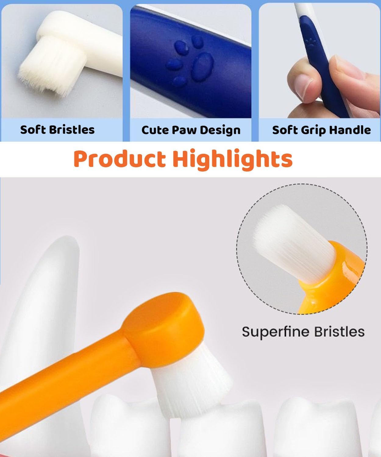 10 Pieces Pet Toothbrush Set for Medium Large Dogs, Extra Long Double-Ended Dog Toothbrush with 360° Brush, Soft Bristle Dental Care Kit with Finger Brushes, Pet Teeth Cleaning Supplies (Multicolor)