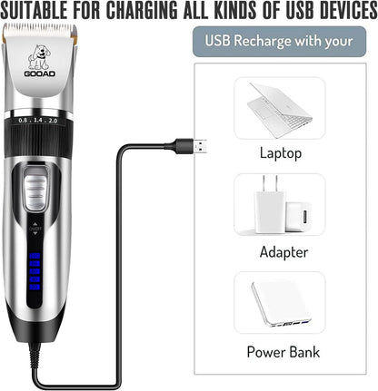 Dog Clippers for Grooming,Dog Grooming Kit for Heavy Thick Hair&Coats/Low Noise Rechargeable Cordless Hair Trimmer/Pet Shaver with Paw Trimmer for Small & Large Dogs Cats