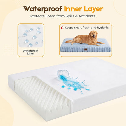 Orthopedic Dog Bed for Large Dog, Waterproof Pet Bed,Non-Slip Bottom and Egg-Crate Foam with Removable Washable Cover Crate Bed,Cream,36"x27"x3"