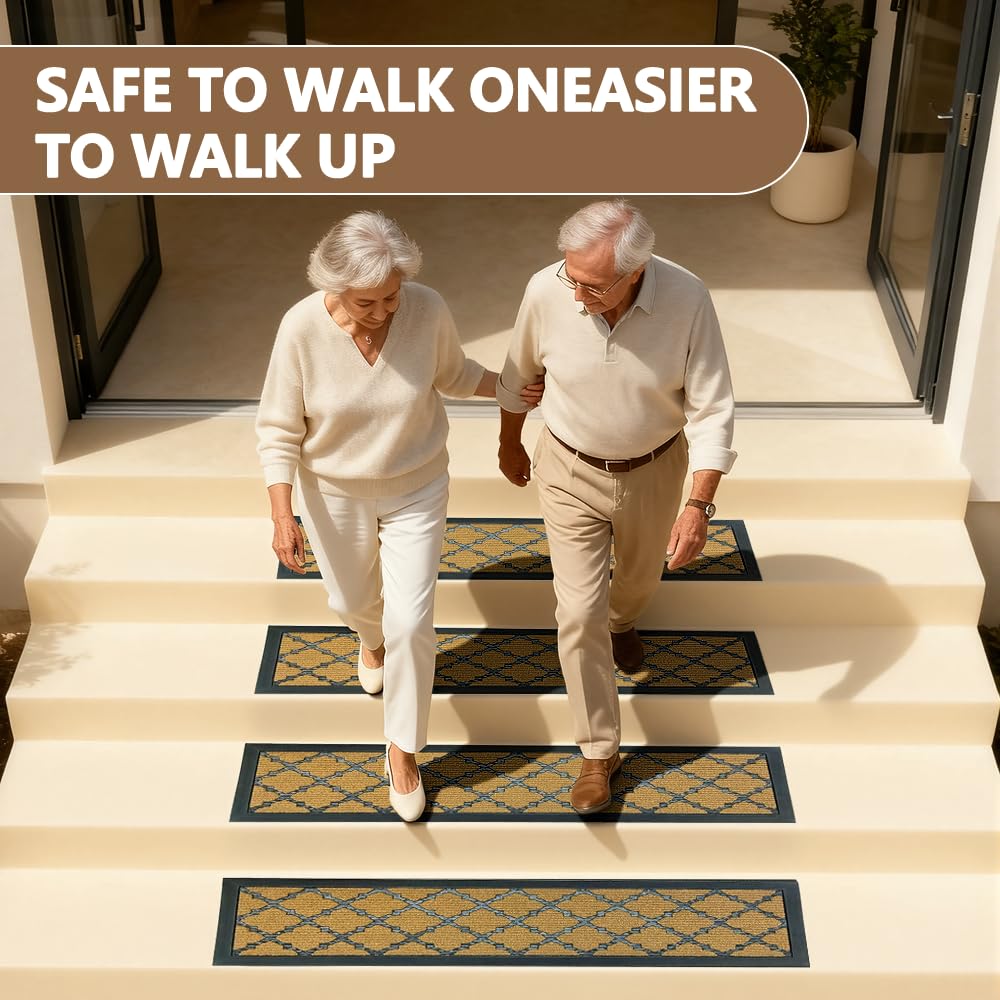 Stair Runners for Wooden Steps, Non Slip Stair Carpet Treads, 2 Pcs 30" x 8.5" Stair Mats Rug Heat Insulation Rubber Backing, Staircase Step Treads for Elders, Dogs & Kids, Coco Lattice.