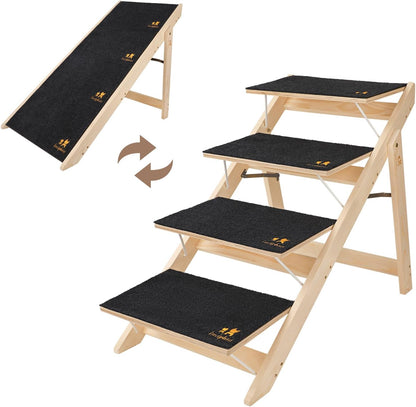 Luciphia Wooden Dog Stairs for Small Dogs 2-in-1 Foldable Dog Steps for Beds Cars Couch Anti-Slip Pet Ramp with 3 Steps Indoor Pet Stairs for Medium Large Older Pets Cats up to 220lbs
