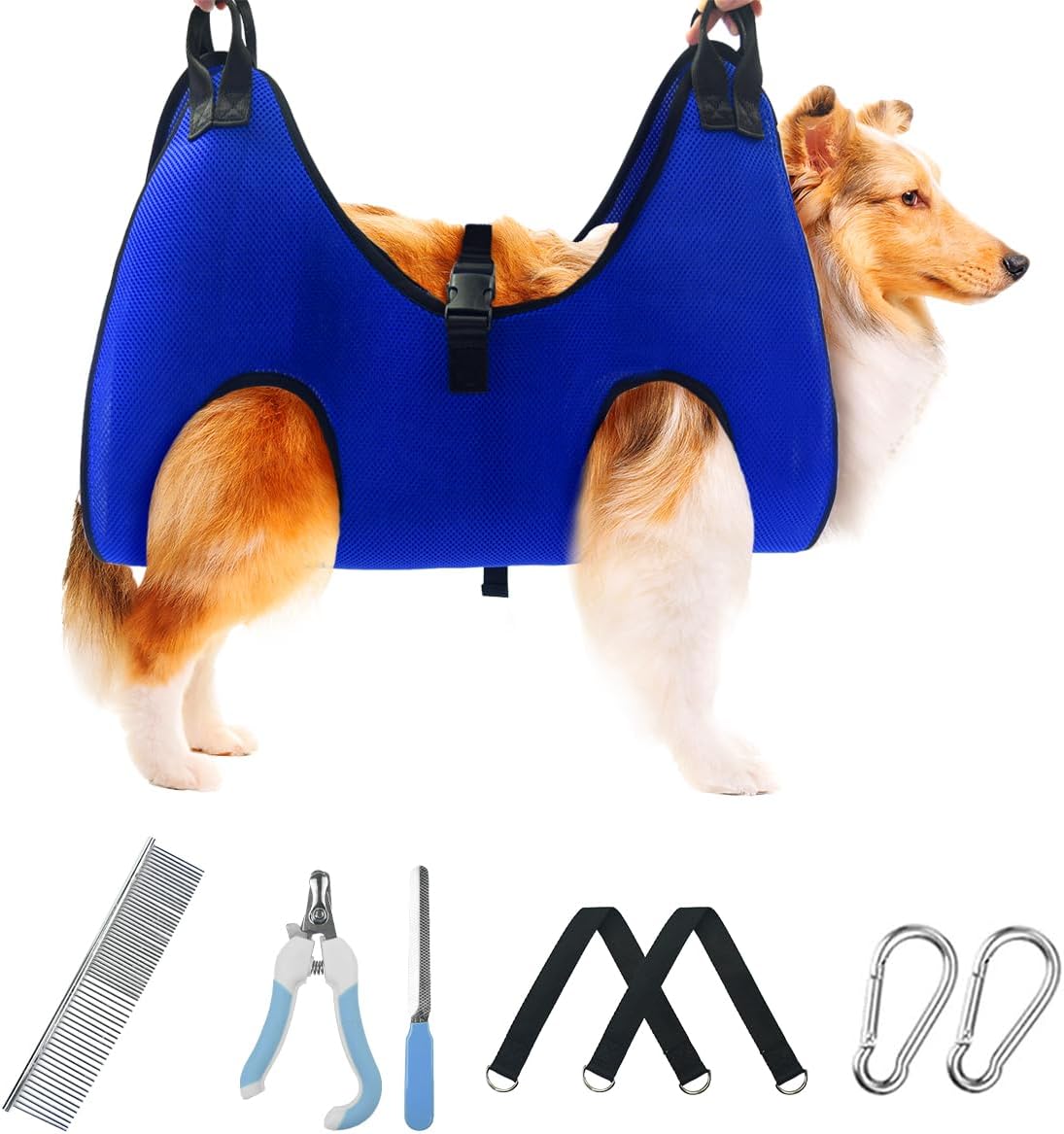 Pet Dog Grooming Hammock for Nail Trimming,Dog Restraint Hanging Harness for Nail Clipping,Dog Grooming Sling for Large Dogs with Nail Clippers/Nail File/Pet Comb,Claw Care(XXL for 90lb)
