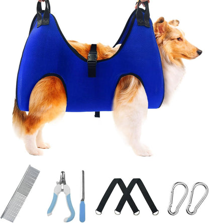 Pet Dog Grooming Hammock for Nail Trimming,Dog Restraint Hanging Harness for Nail Clipping,Dog Grooming Sling for Large Dogs with Nail Clippers/Nail File/Pet Comb,Claw Care(XXL for 90lb)