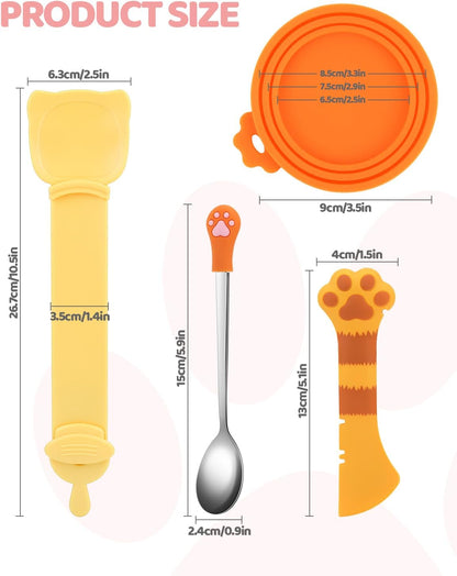 5 PCS Cat Food Can Covers Lids Set, Silicone Pet Food Can Lids with Multi-Function Cat Food Spoon and Opener, Cat Bar Squeezer, Stainless Steel Wet Food Spoon for Cats and Dogs (Pink) (Pink)
