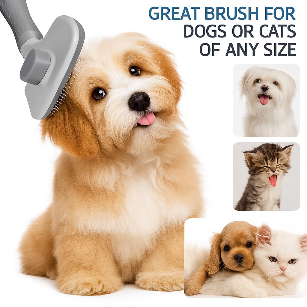 Self-Cleaning Slicker Brush, Dog Cat Bunny Pet Grooming Shedding Brush, Easy to Remove Loose Undercoat, Pet Massaging Tool Suitable for Pets with Long or Short Hair (Black)