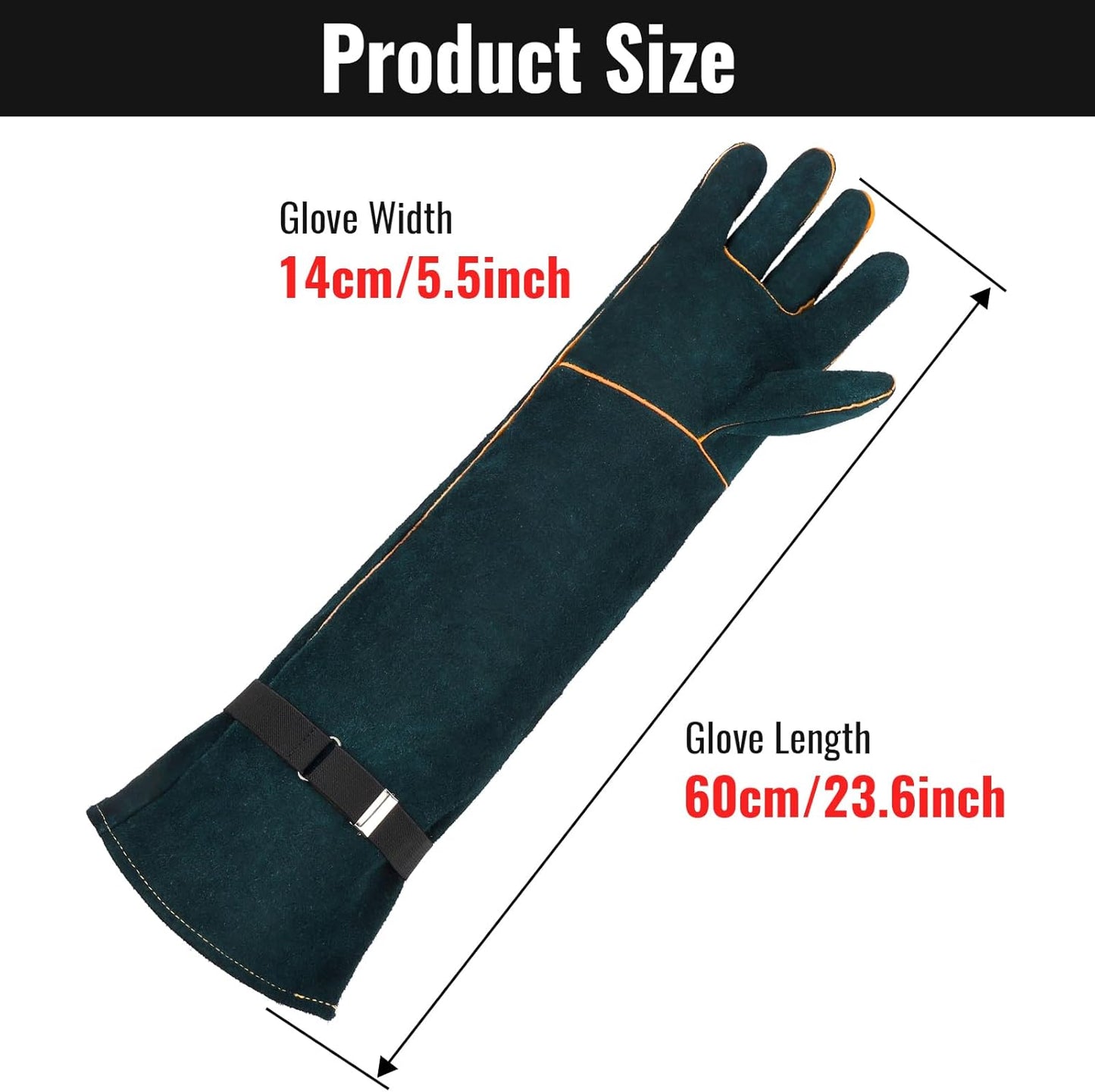 Heavy Duty Animal Handling Gloves - Cat Gloves Bite Proof, Ideal for Dog Training, Falconry, Welding, Gardening - 21.6 inch Grey Black