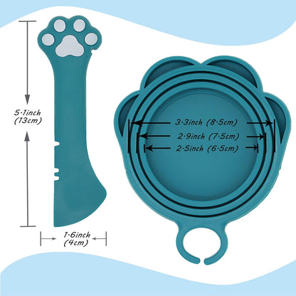 Pet Can Opener & 3 Pcs Cat Food Can Lids | Universal BPA Free Silicone Covers & Multi-Function Wet Food Spoon for Cat and Dog Food(Dark Blue)