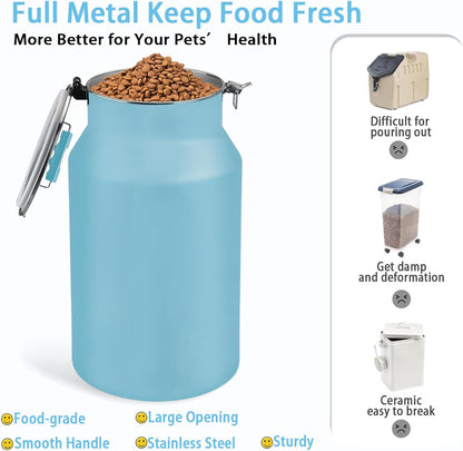 Dog-Cat Food Storage Container 40 lb/38 Qt Large Pet Food Bin with Airtight Lid, 304 Stainless Steel Construction & Scoop Included, Durable Metal Dog Food Storage for Dogs & Cats, Blue