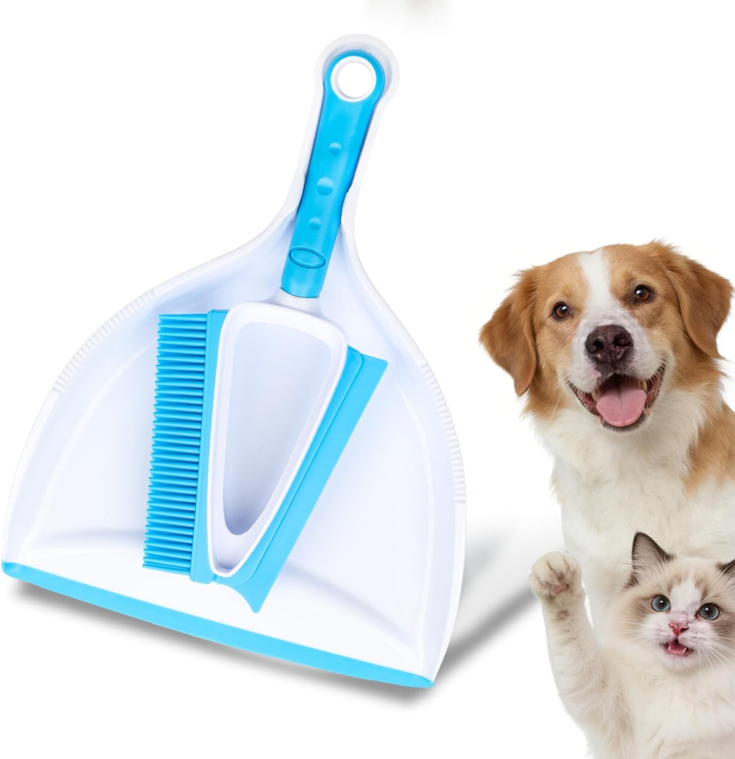 Pet Hair Removal Brush with Mini Dustpan – Pet Rubber Brush for Dogs & Cats, Double-Sided Squeegee Tool for Carpet, Clothes, Sofa, Bed Sheets - Easy Storage