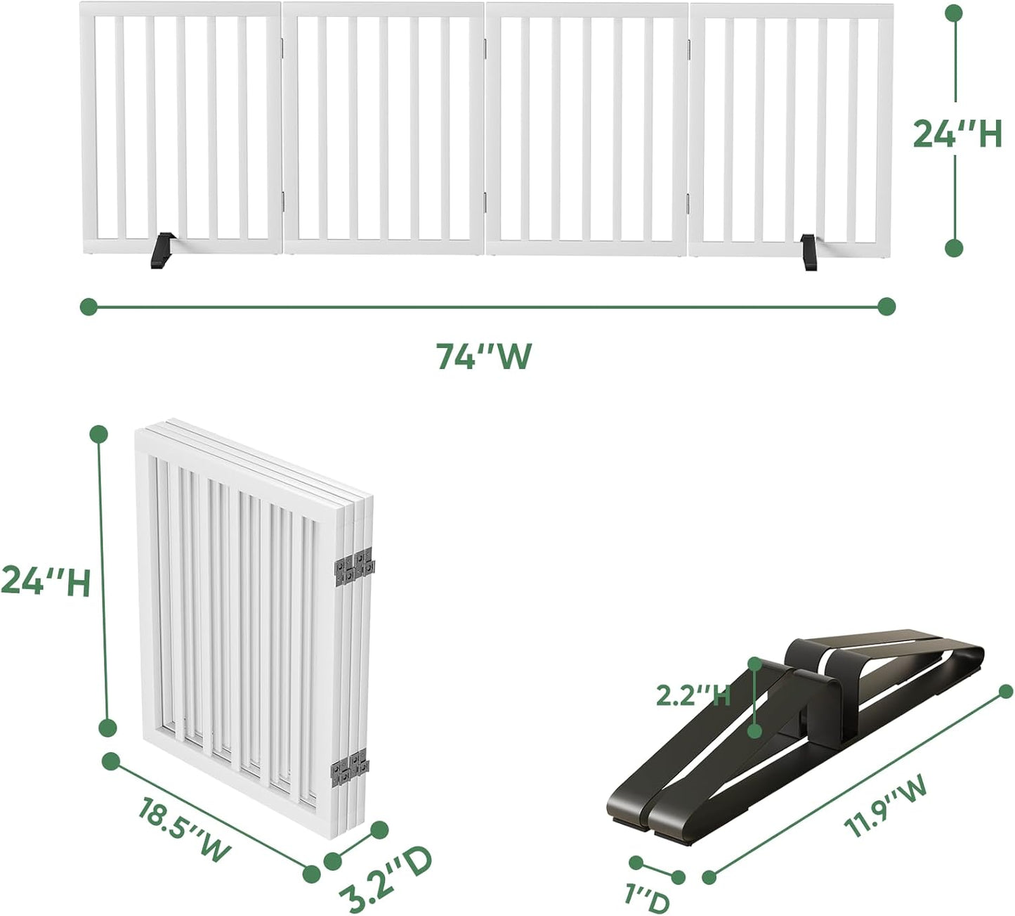 Freestanding Foldable Dog Gate - 4 Panel Room Divider with Metal Support Feet (Black)