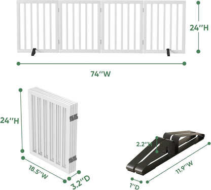Freestanding Foldable Dog Gate - 4 Panel Room Divider with Metal Support Feet (Black)