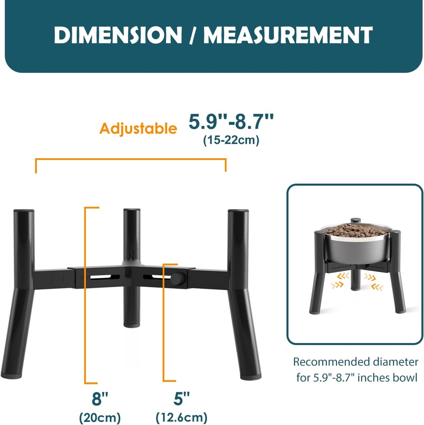 SHAINFUN Raised Dog Bowl Stand for Large Dogs 11" Height Adjustable Width 7-10.6" Single Tall Elevated Dog Bowls Stand, Food & Water Feeder Holder for Large Breeds (Bowl Not Included)