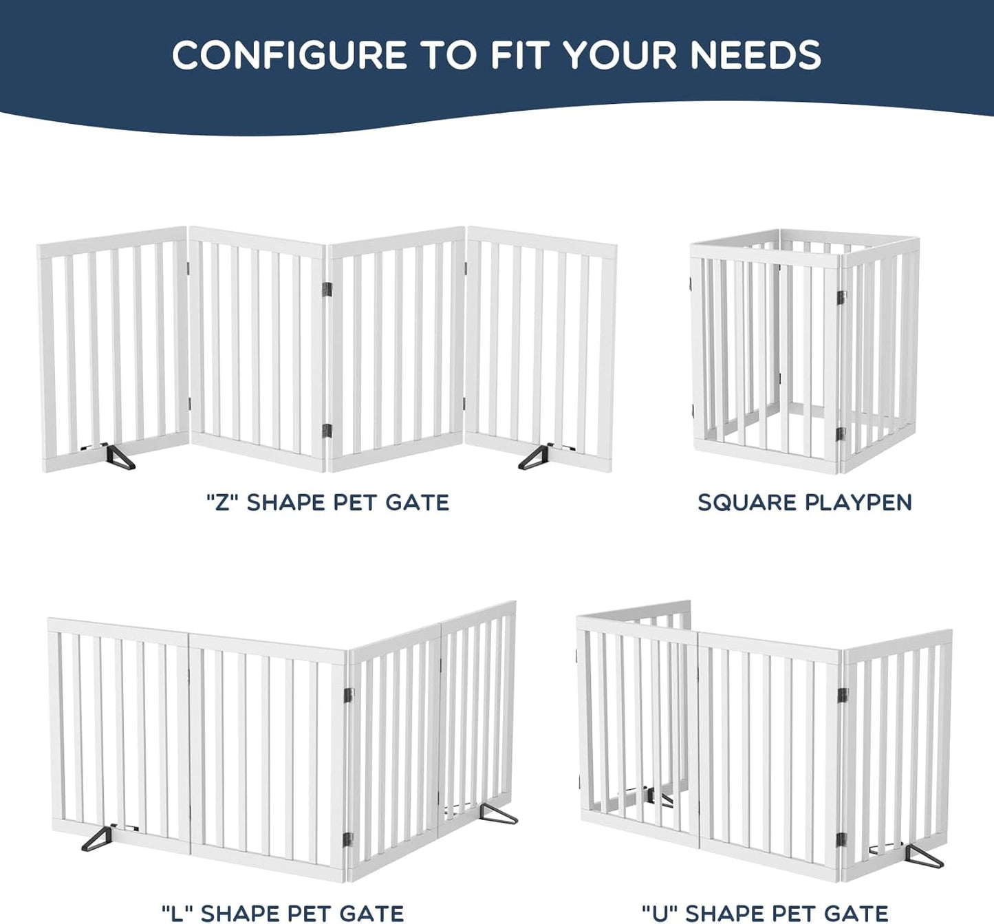 Homykic Bamboo Freestanding Dog Gate, No Assembly Pet Gate Indoor, 24”H x 75”W Extra Wide Foldable Puppy Fence with Support Feet for the House, Doorways Stairs, 4 Panels, No Drilling, Espresso