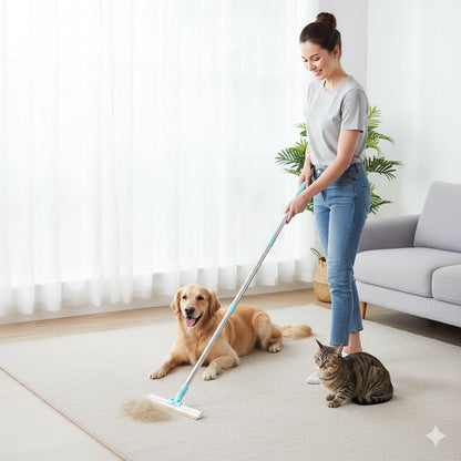 Telescopic Carpet Rake for Pet Hair, 36-55" Adjustable Rug Rake to Remove Dog Cat Hair & Fluff Matted Carpet, Stand Up Cleaning Tool for Under Furniture