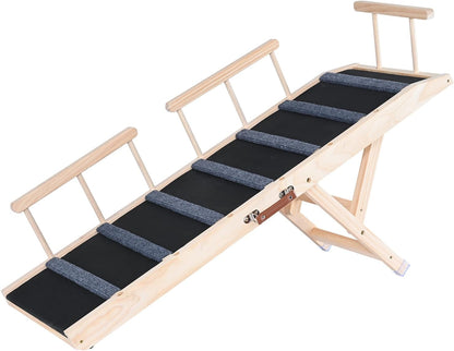 VEVOR Dog Ramp, Folding Pet Ramp for Bed, Adjustable Dog Ramp for Small, Large, Old Dogs & Cats, Wooden Pet Ramp with 39.3" Long Ramp, Adjustable from 15" to 22", Suitable for Couch, Sofa, Car