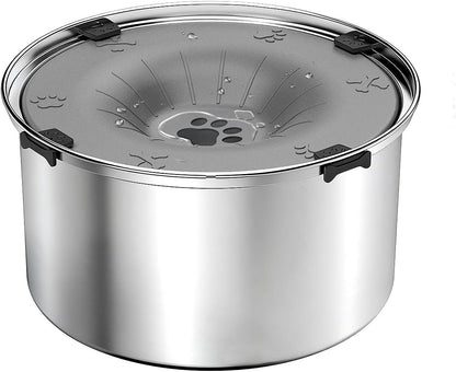 SCHITEC No Spill Dog Water Bowl for Large Dogs, 5.6L / 1.5 Gallon Stainless Steel Splash-Proof Slow Drinking Pet Dish with Floating Disk & Non-Slip Base, Mess-Free Design for Home or Travel-Light Gray