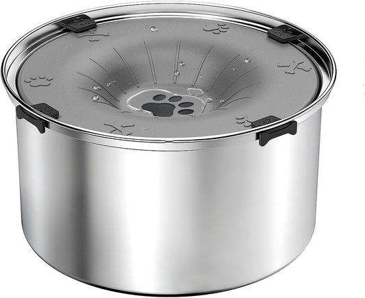 SCHITEC No Spill Dog Water Bowl for Large Dogs, 5.6L / 1.5 Gallon Stainless Steel Splash-Proof Slow Drinking Pet Dish with Floating Disk & Non-Slip Base, Mess-Free Design for Home or Travel-Light Gray