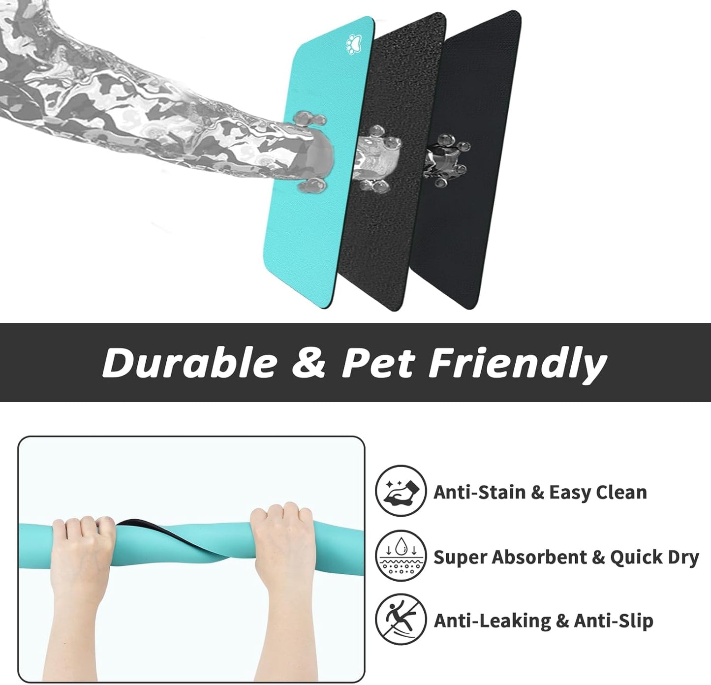 HotLive Dog Food Mat - Absorbent Cat Mat for Food and Water, No Stains Pet Feeding Bowl Mat, Easy to Clean Pet Placemats, Quick Dry Dog Water Dispenser Mat for Messy Drinkers | Paw Dark Grey 12"x 19"