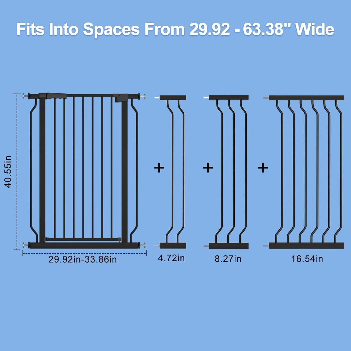 WAOWAO Extra Tall 40.55" Baby Gate 29.92-63.38" Wide Pressure Mounted Walk Through Swing Auto Close Safety White Metal Toddler Child Dog Pet for Indoor Stairs,Doorways,Kitche