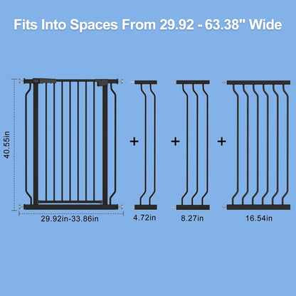 WAOWAO Extra Tall 40.55" Baby Gate 29.92-63.38" Wide Pressure Mounted Walk Through Swing Auto Close Safety White Metal Toddler Child Dog Pet for Indoor Stairs,Doorways,Kitche