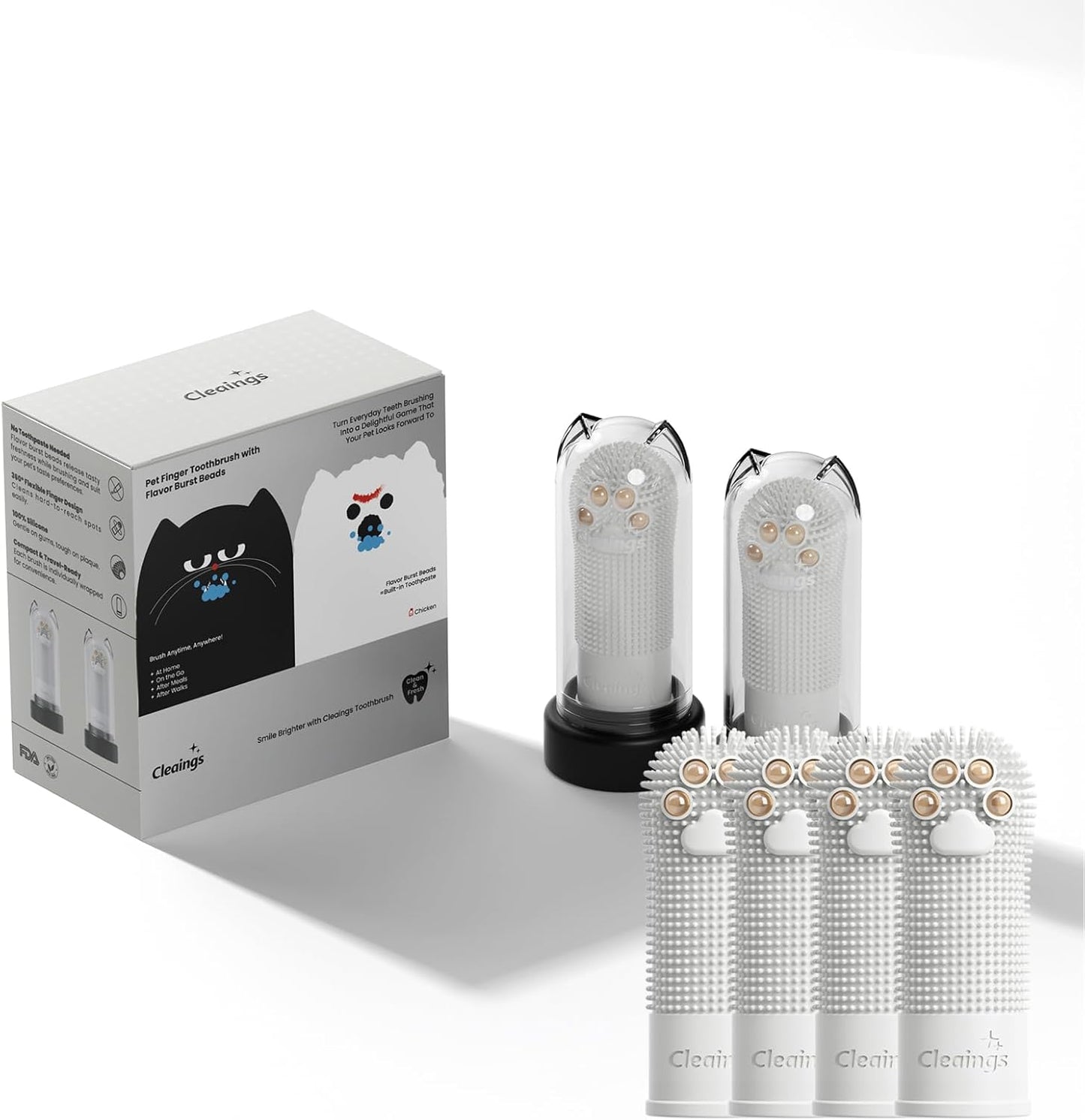 Pet Finger Toothbrush with Flavor Burst Beads, 360° Silicone Toothbrush Kit for Dogs & Cats, Deep Teeth Cleaning - 6 Pcs Mix Flavor