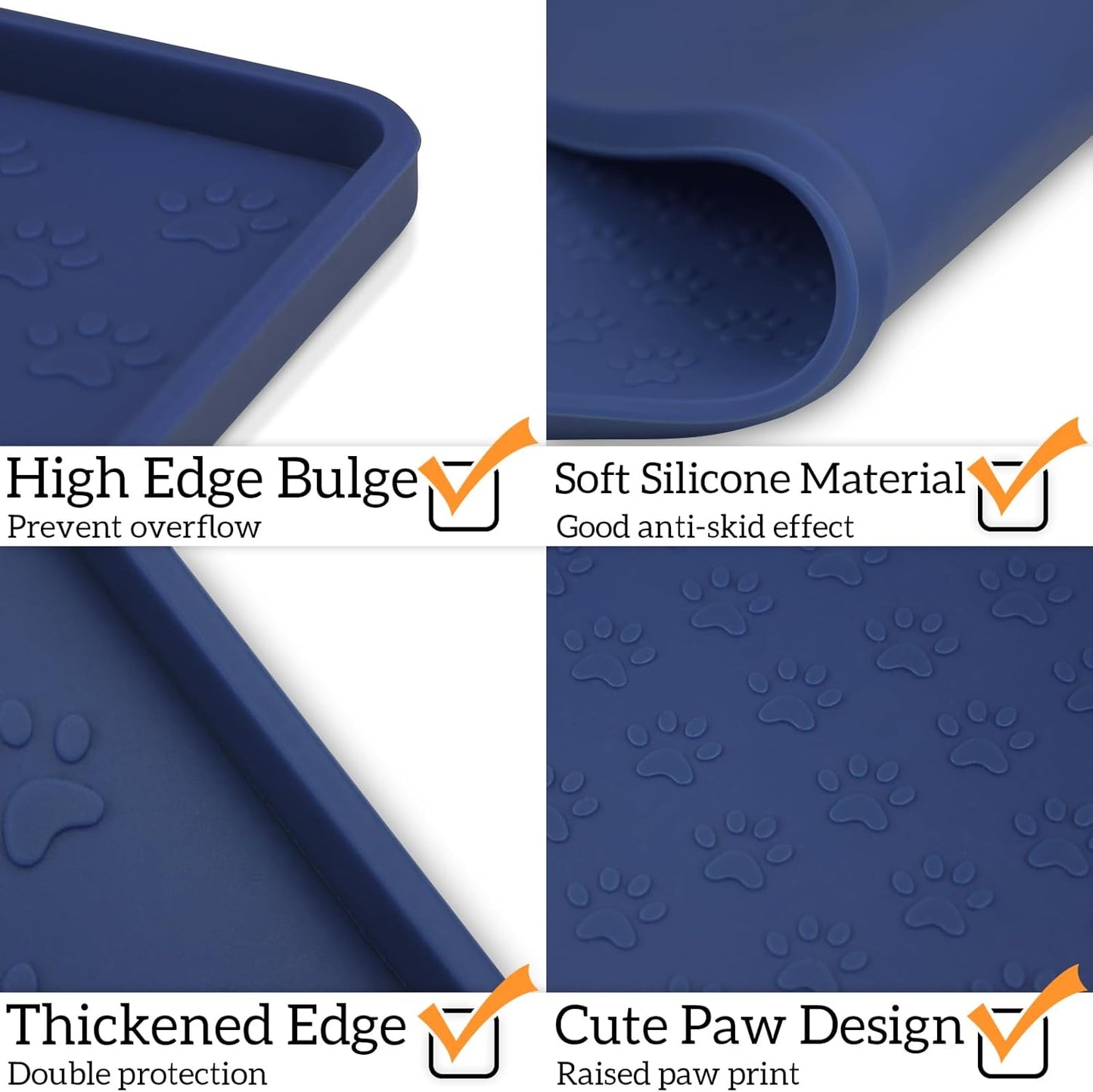 Ptlom Pet Placemat for Dog and Cat, Mat for Prevent Food and Water Overflow, Suitable for Small, Medium and Big Pet, 18" 12", Grey, Silicone