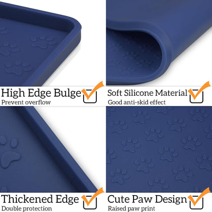 Ptlom Pet Placemat for Dog and Cat, Mat for Prevent Food and Water Overflow, Suitable for Small, Medium and Big Pet, 18" 12", Grey, Silicone