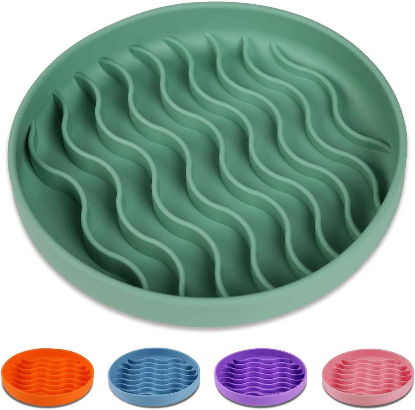 Slow Feeder Dog Bowls, Silicone Food Bowl Anti-Gulping, Pets Puppy Slow Feeder with Suction Cups, Dishwasher Microwave Safe for All Small Medium Dogs, Wave Design Blue