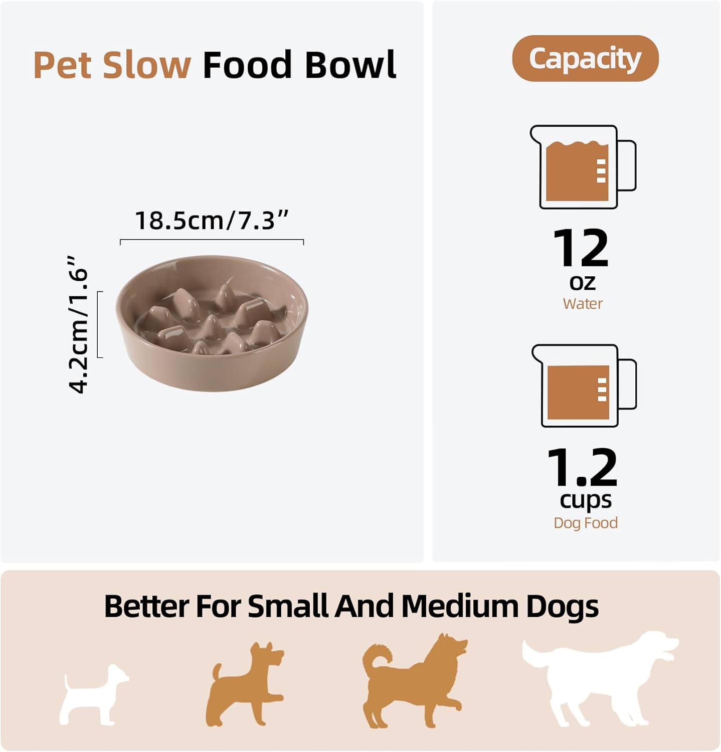 Havniva Ceramic Slow Feeder Dog Bowls, 1.6 Cups Dog Bowl Slow Feeding for Medium Breed, 8.2inch Puzzle Dog Food Bowl Slow Feeder Non-Slip Anti-Gulping and Anti-Choking Reduces Bloating