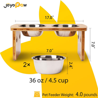 Elevated Dog Bowls, Bamboo Raised Dog Bowl for Medium Dogs, with 2 Stainless Steel Bowls (7'' Tall-40 oz Bowl)