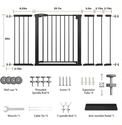 Mumeasy 36" High Extra Tall Dog Gate, 29.6"-40.5" Wide Pressure Mounted Tall Baby Gate for Dog, Auto Close Pet Gate with Door for Stairs,Doorways,House,Black