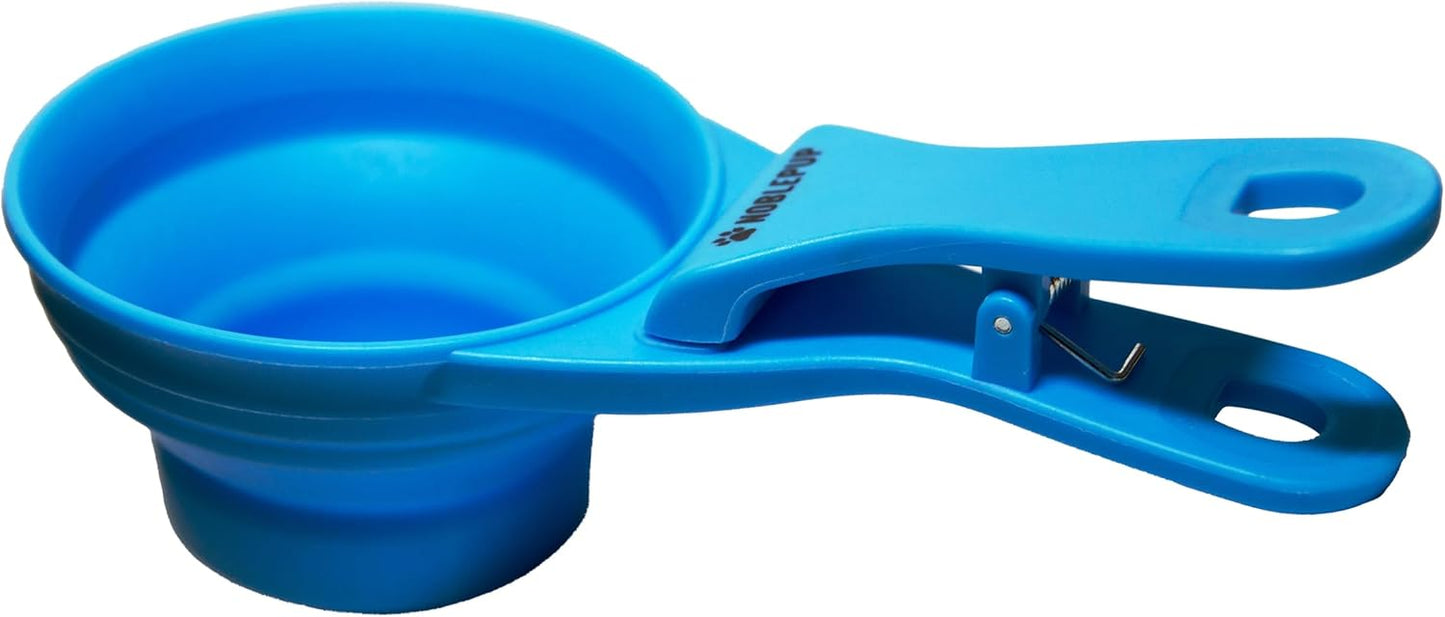 MeasureMate Pet Food Scoops with Bag Clip for Dog and Cat - 3-in-1 Multi-Function Collapsible Food Measuring Cup - 1 Cup Capacity, 8oz, Green - Dishwasher Safe