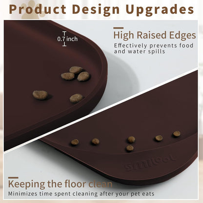 Smilool Silicone Pet Food Mat with Raised Edge for Food and Water Bowl, Dog Feeding Mats, Cat Food Trays for Floor Waterproof, Rubber Tray for Dogs and Cats, 19 x 12 x 0.7 Dark Brown