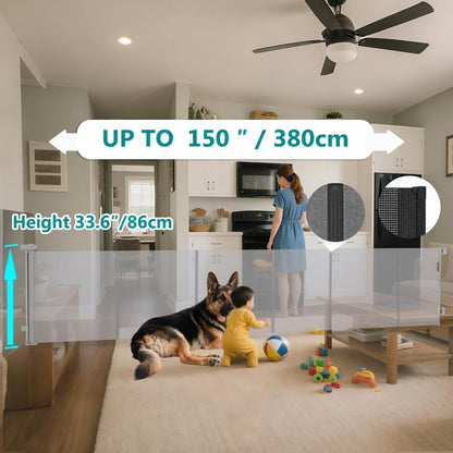 236 Inch Extra Wide Retractable Baby Gate,Mesh Baby Gate or Mesh Dog Gate,34" Tall,Child Safety Gate for Doorways, Stairs, Hallways, Indoor or Outdoor