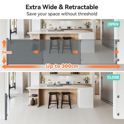 COMOMY 118" Retractable Baby Gates Extra Wide, Retractable Dog Gate for Large Openings, Extra Long Dog Gates for The House, Extra Large Mesh Pet Gate for Stairs, Doorways, Hallways, Indoor&Outdoor
